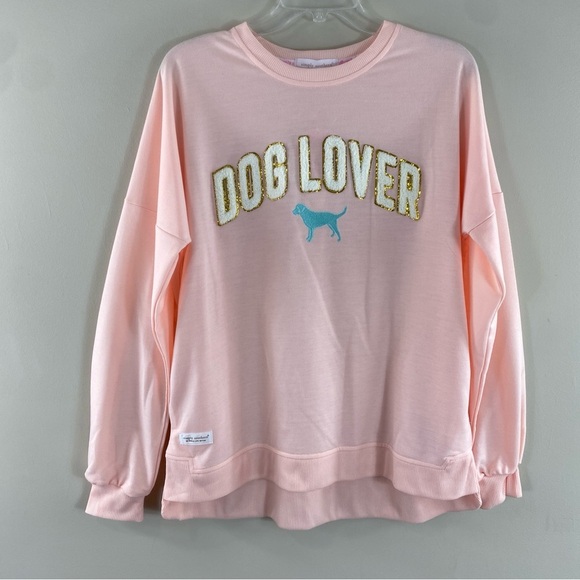 NWT Simply Southern Women’s Light Pink Peach Dog Lover Lettered‎ Sweatshirt Sz M - Picture 2 of 13